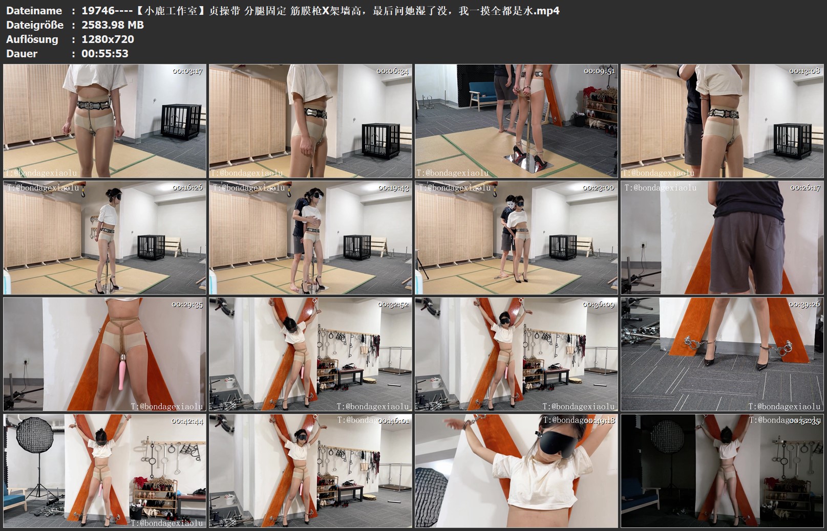 19746----【小鹿工作室】贞操带 分腿固定 筋膜枪X架墙高，最后问她湿了没，我一摸全都是水.jpg