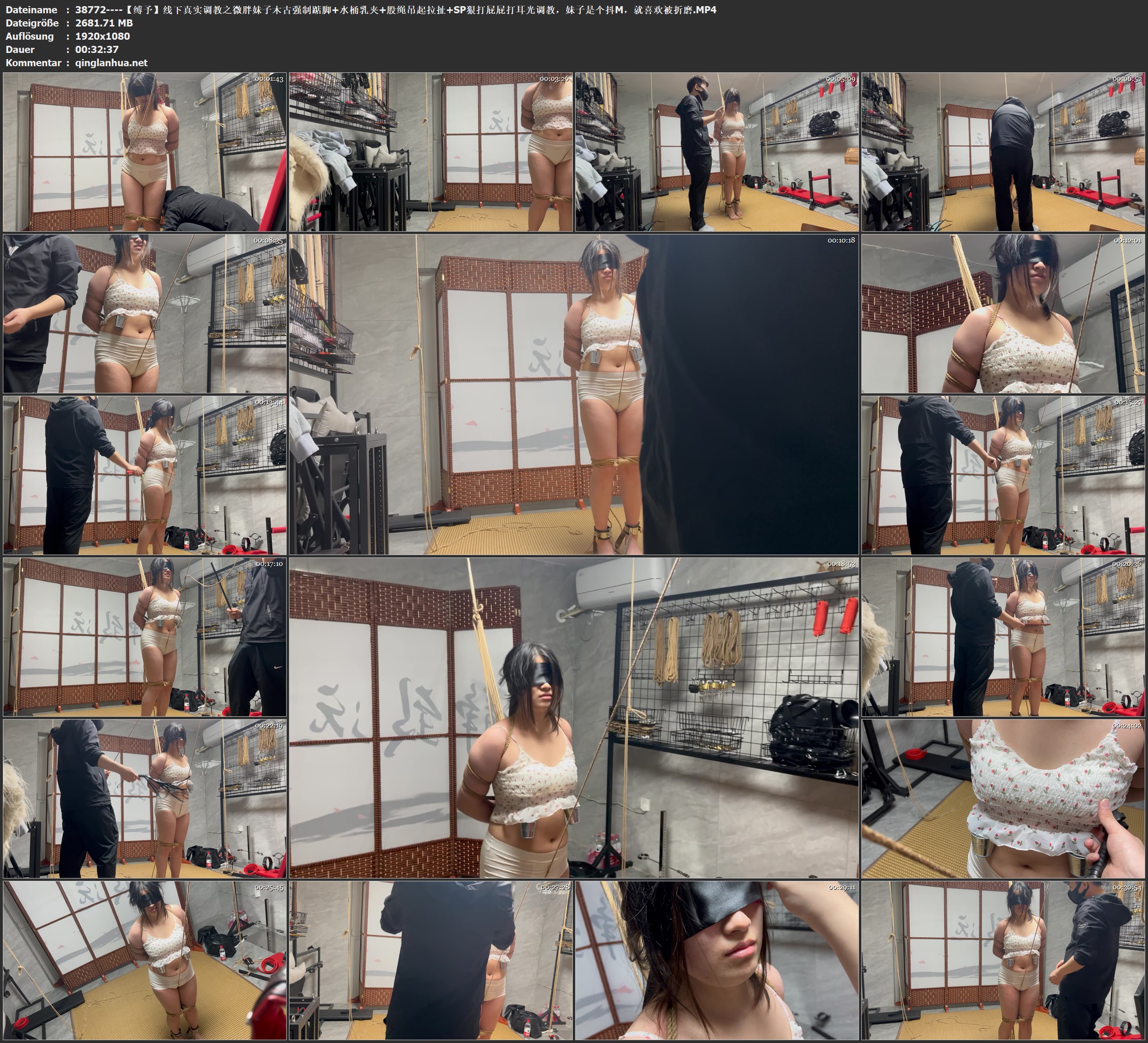 38772----【缚予】线下真实调教之微胖妹子木古强制踮脚 水桶乳夹 股绳吊起拉扯 SP狠打.jpg