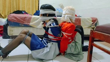 【TiedIndonesia】【cosplay】Lycoris Recoil-井上瀧奈 錦木千里傀儡雙重束縛。 被綁在各種姿勢上，掙扎著要掙脫。 40分鐘充滿了呻吟和掙扎