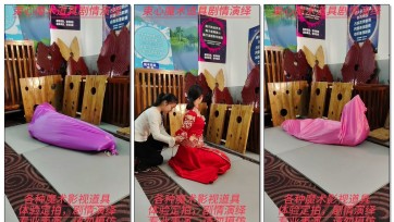 【束心工作室】兰兰蓝色礼服，红色秀禾服，五花捆绑，绑脚，两种丝绸布袋逃脱游戏