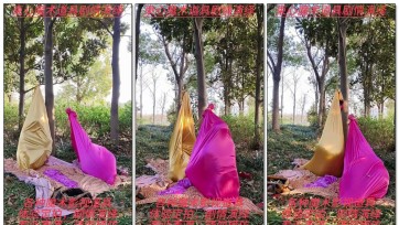 【束心工作室】两女生，绑架游戏，手铐，多层丝绸布袋吊树上游戏