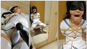 【网友原创】全身白伪娘初次体验(皮鞭，震动，开脚，驷马，白丝，水手服，电击)