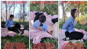 【束心工作室】兰兰五四装，户外五花捆绑，脚镣行走，看到有人路过，有些紧张，还好路人没有围观