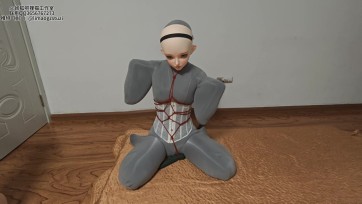 【狸猫工作室】女M kig多层马油丝袜全包，皮革头套多层息窒差点没解开,k9人形犬全包木乃伊