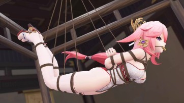 【3D动画】高叉泳装长筒白丝八重神子龟甲缚