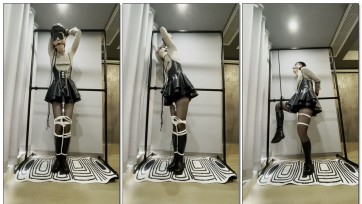 【我啊酷酷】伪娘皮裙长靴罚站自缚榨精