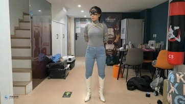 【JS】【凌熙】【60分长片】全身紧缚密集捆绑女牛仔/丝袜堵嘴套头/胶带封堵/口罩/棒棒刺激GC/抚摸